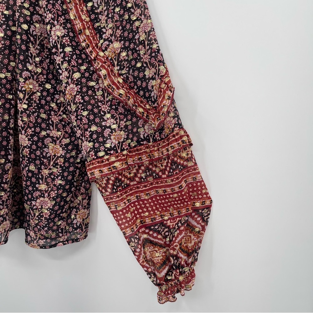 Ulla Johnson Black Floral Boho Peasant Blouse with Red Accents - Picture 12 of 12